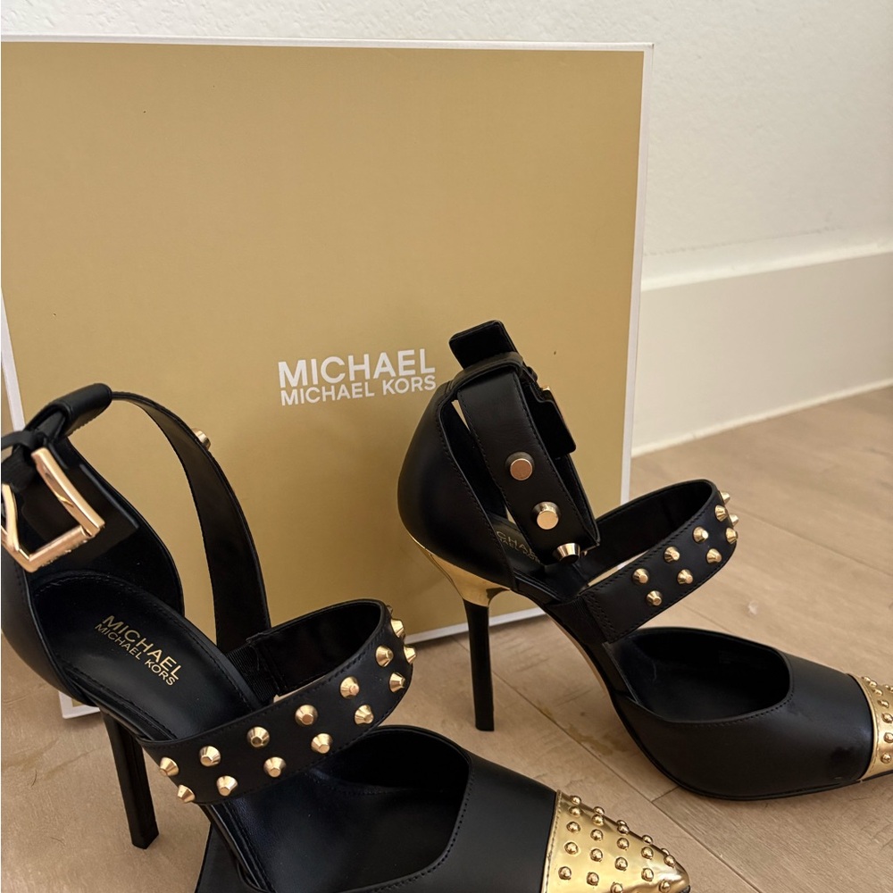 Michael Kors Black and Gold Stiletto Heels